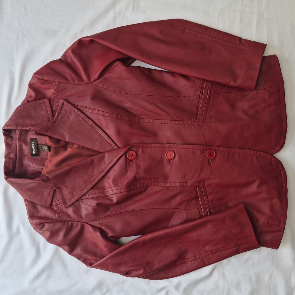 Danier Women's Red Leather Blazer Jacket